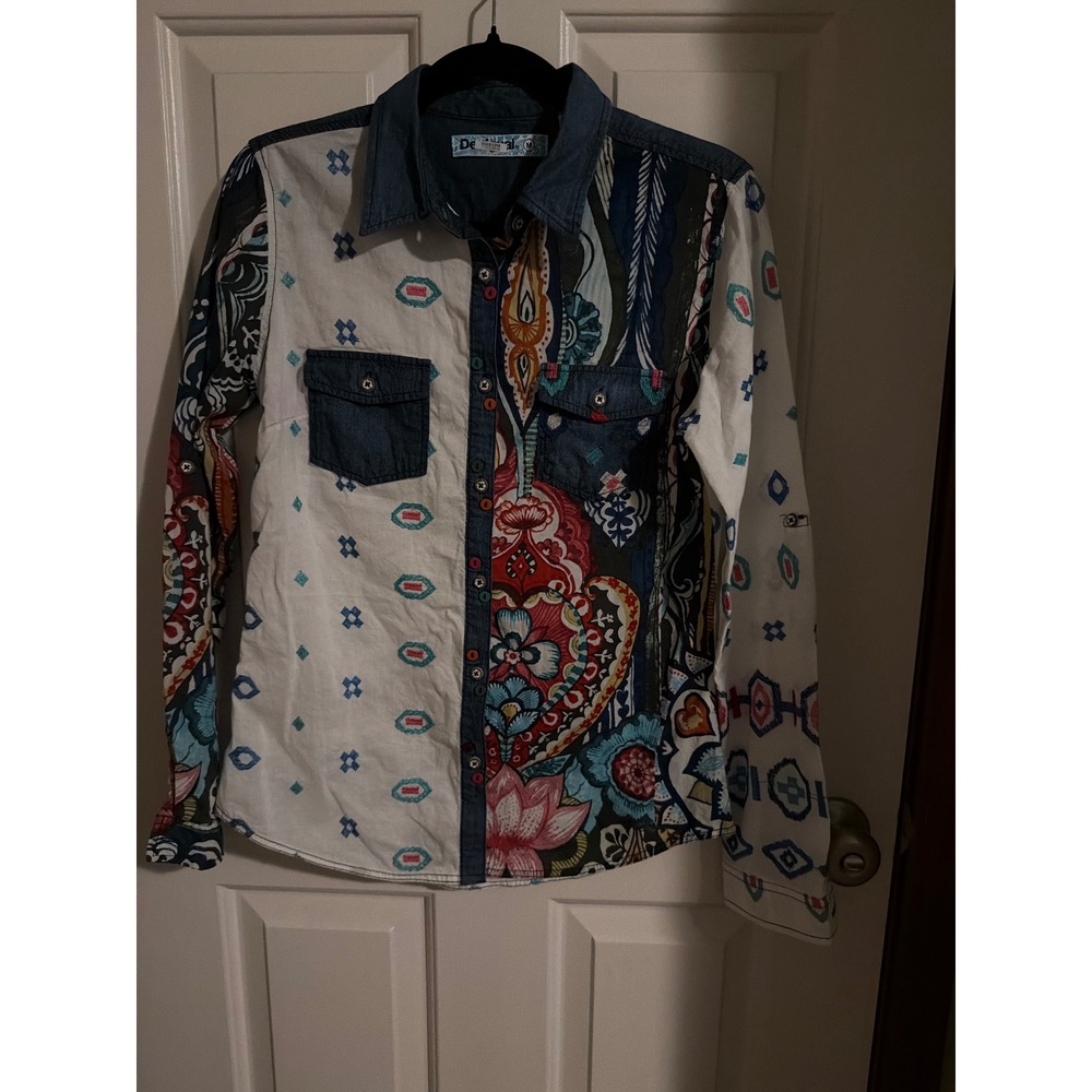 Medium womens Desigual Long sleeve w embroiders shirt multi print